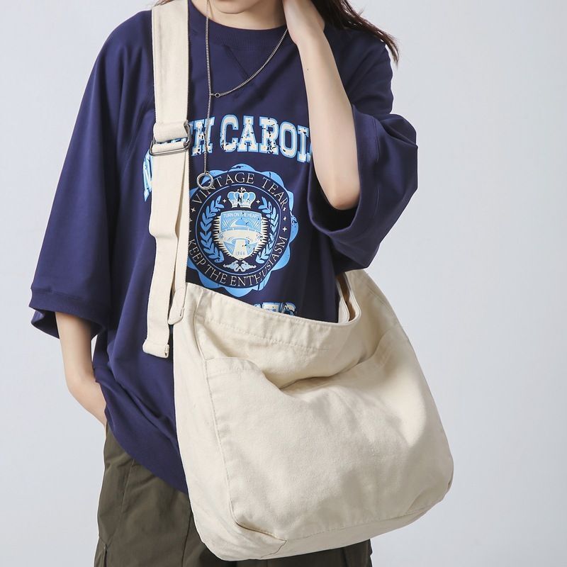 Oversized Canvas Textile Soft Side Bag School Laptop Square Pouch Crossbody Bag
