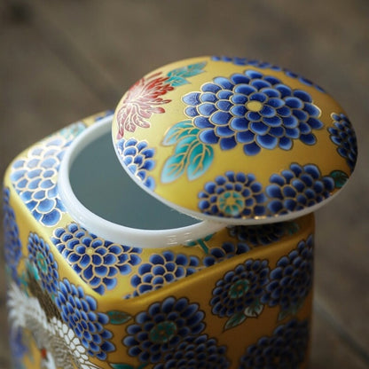 Complete Tea Set Color Enamel Porcelain Gaiwan Matching Pitcher Tea Cup Crane