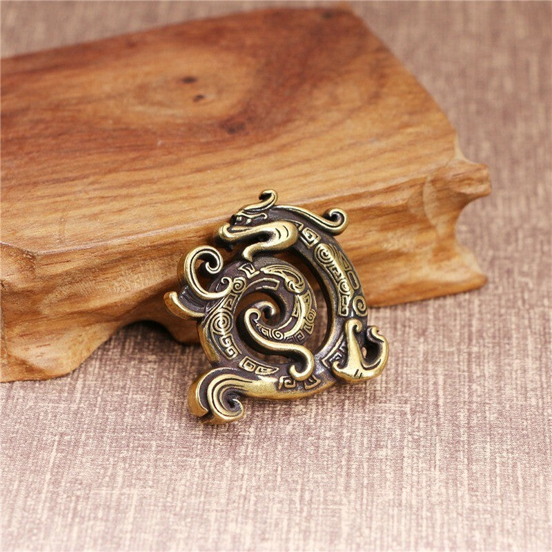 Pure Brass Beast Dragon Incense Holder Animal Figure Miniature Tea Pet Ornament