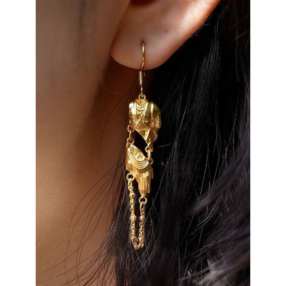 Vintage Asymmetrical Gandhara Fragment Earrings Luxury Gold Dangle Pair