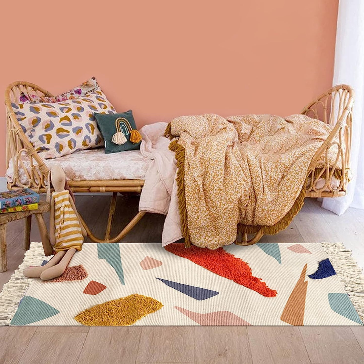 Hand Woven Bathroom Runner Rug Multi-Color with Tassel Cotton Tufted Home Decor