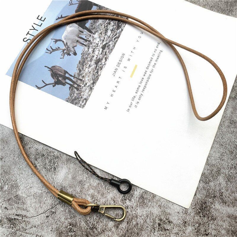 Mobile Phone Straps Cowhide Lanyards Key Leather Card Badge Neck Sling Band 50cm