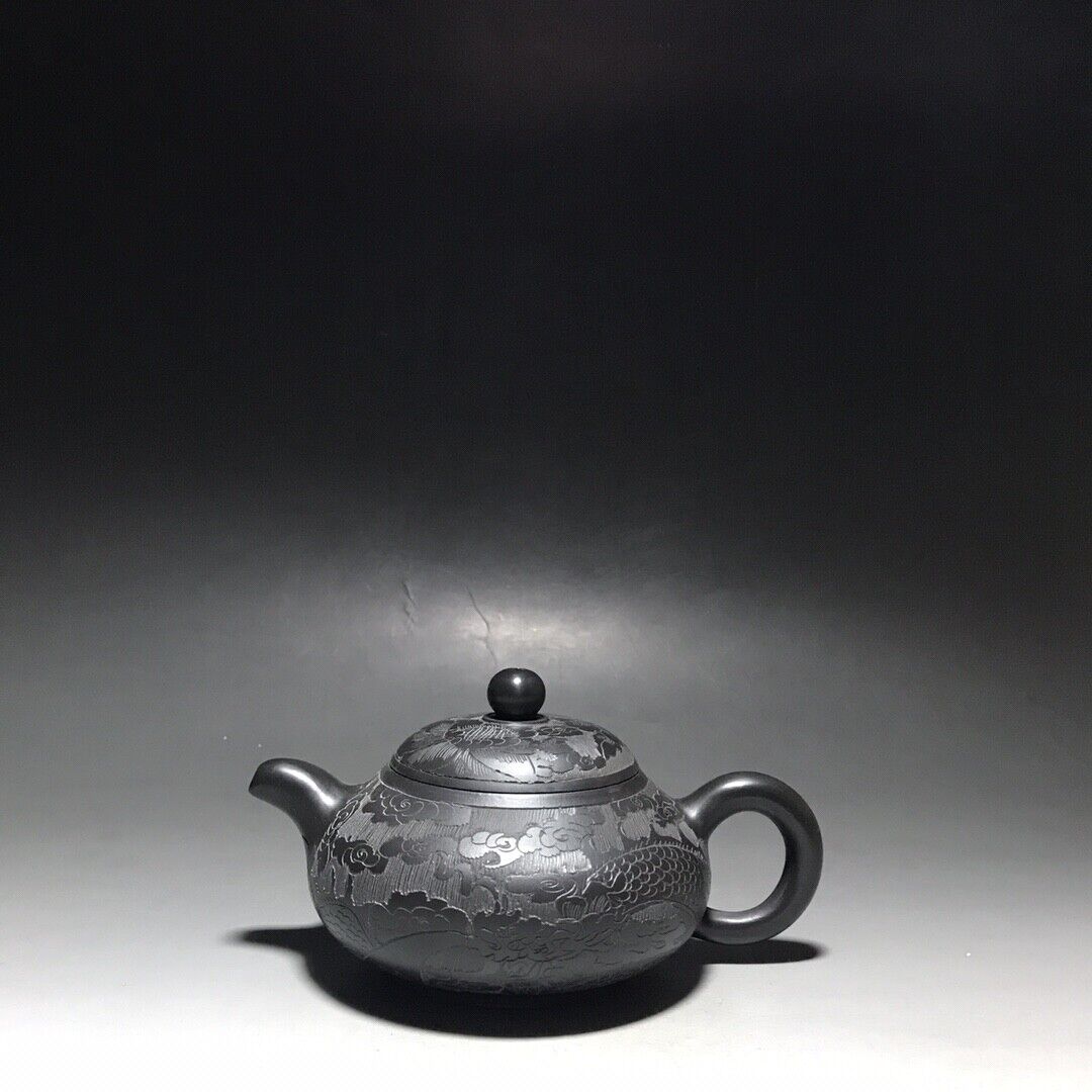vintage chinese yixing purple clay teapot zisha ceremony carving Collectible art
