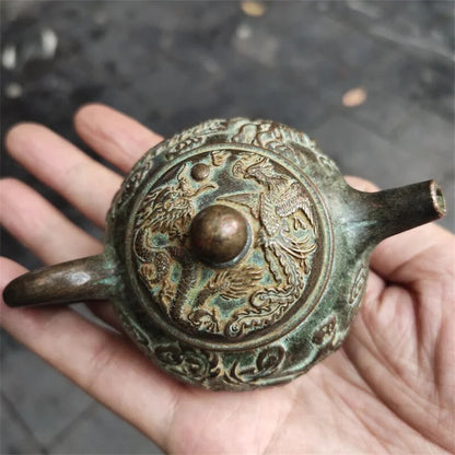 Brass Dragon and Phoenix Wine Pot and Teapot Old Fashioned Copper Kettle