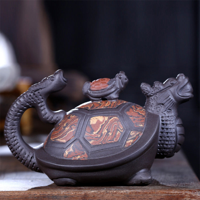 240ml Chinese Yixing Purple Clay Teapot Handmade Dragon Turtle Tea Pot