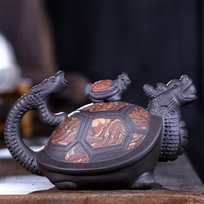 240ml Chinese Yixing Purple Clay Teapot Handmade Dragon Turtle Tea Pot