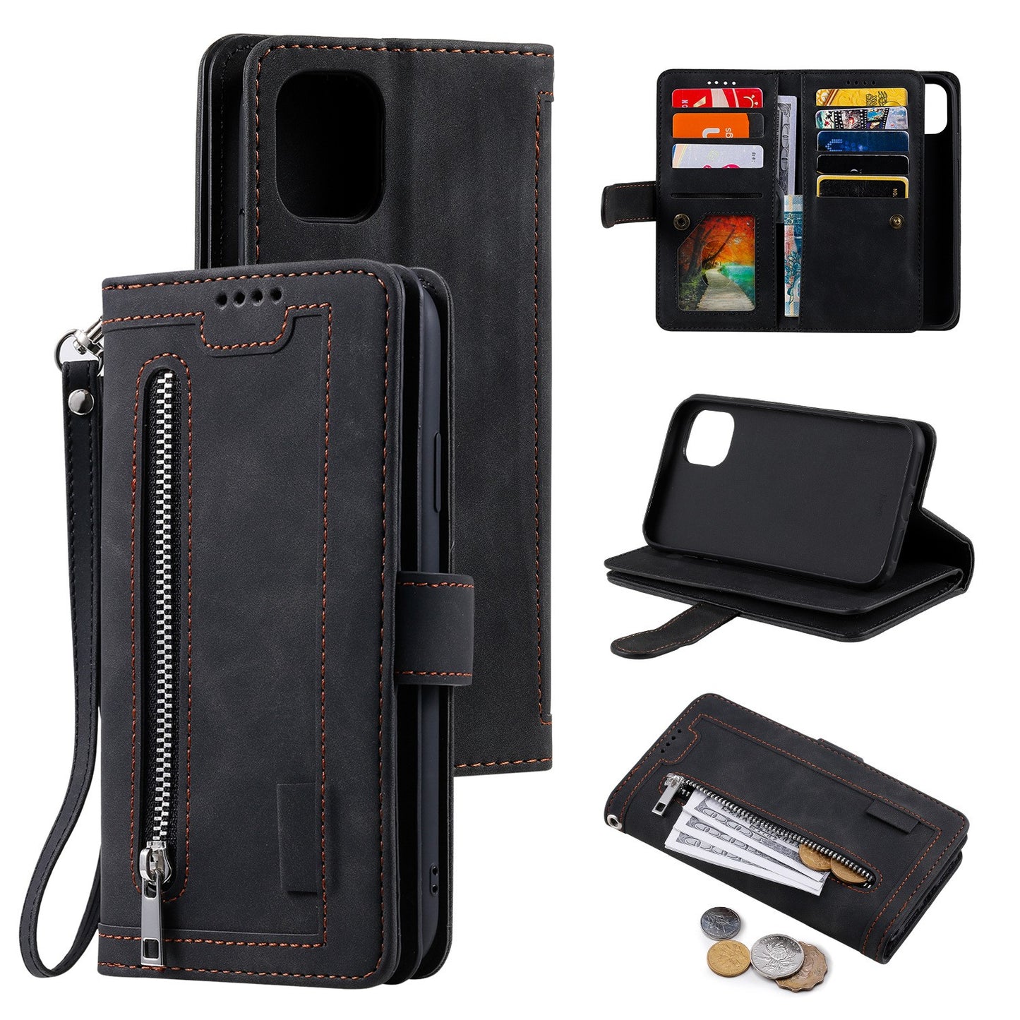 Zipper Leather Wallet Case For iPhone 17 Pro Max /16/15 Flip Cover