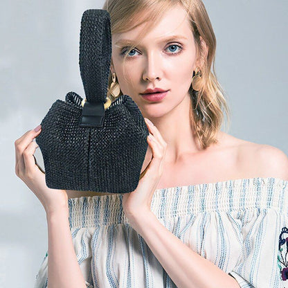 Straw Bag Beach Pouch Crossbody Handbag Vintage Handmade Knitted Shoulder Bags