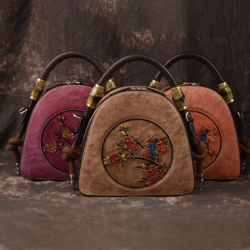 Women's Retro Genuine Leather Handbags Embossed Flow