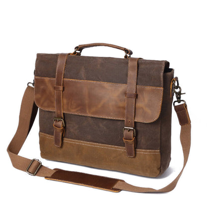 Vintage Water Resistant Waxed Canvas Shoulder Bag Crossbody Messenger Briefcase