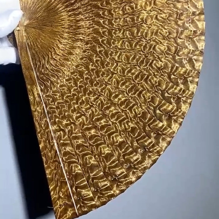 Golden Phoebe Mini Folding Fan 100% Handmade Water Ripple Suzhou Style