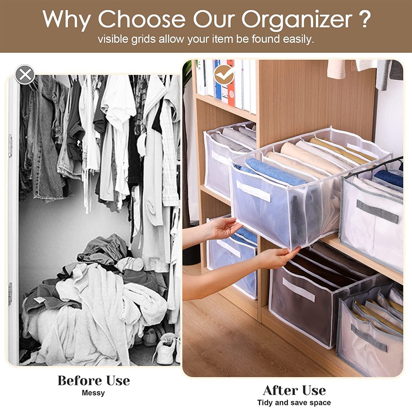 7 Grids Mesh Storage Box Closet Wardrobe Drawer Divider Clothes Organizer