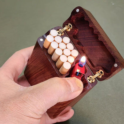 Red Sandalwood Cigarette Case 20pcs Flip Solid Wood Hollow Lighter Storage Box