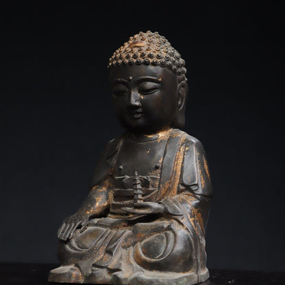 8" Old Antique Tibet Tibetan Buddhism Temple Bronze Gilt Medicine Buddha Statue