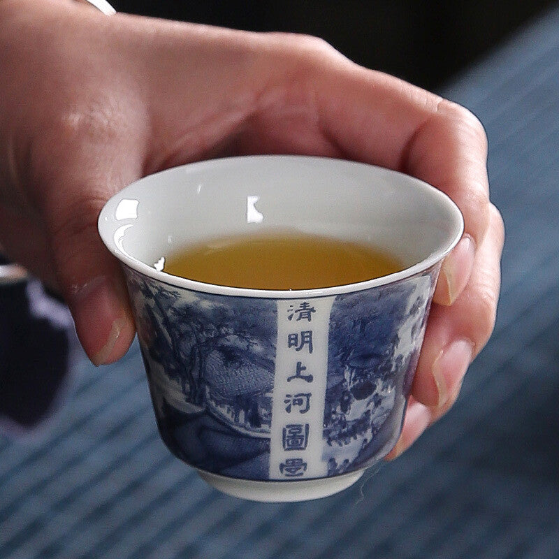 Blue-and-white Porcelain Tea Set Riverside Scene At Qingming Festival Gaiwan Cup