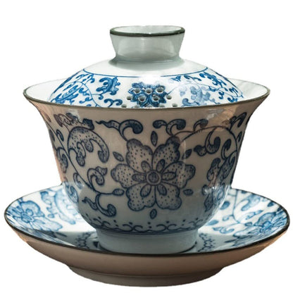 170ml Blue Gaiwan Ceramic Tea Bowl Household Tea Cup Tea Tureen Tea Set