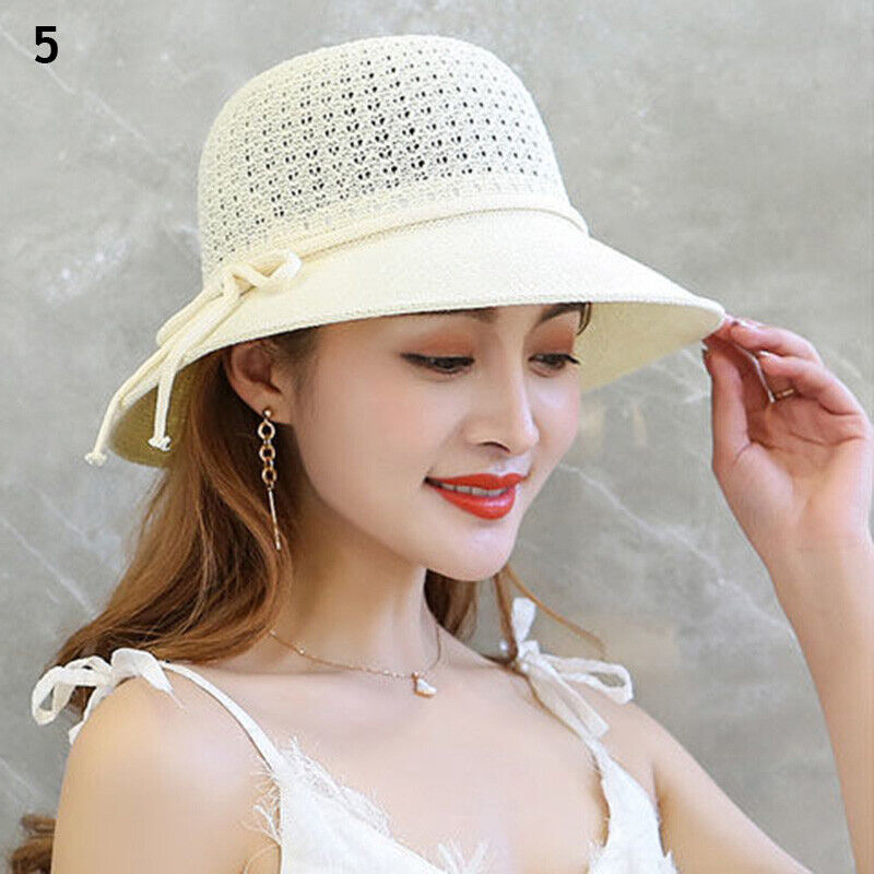 Women's Bow Large Floppy Folding Wide Brim Cap Sun Straw Summer Beach Hat New