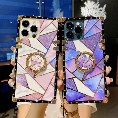 Electroplated spliced glitter soft case with crossbody strap for iPhone 17Pro/16