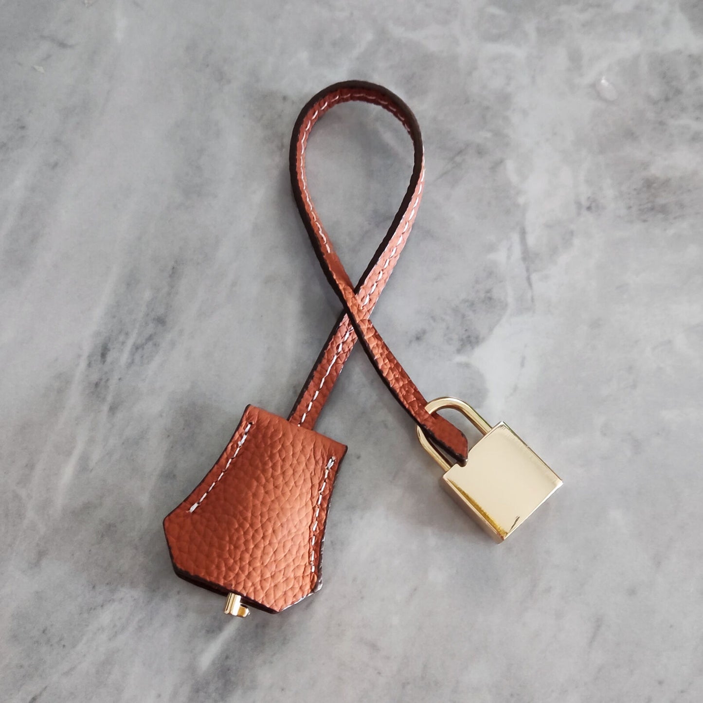 Real Cowhide Leather Clochette Bag Charm Gold/ Silver Padlock & Key for Handbags