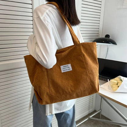 Corduroy Shoulder Bag Simple Handbag Leisure Student Side Bags for Woman