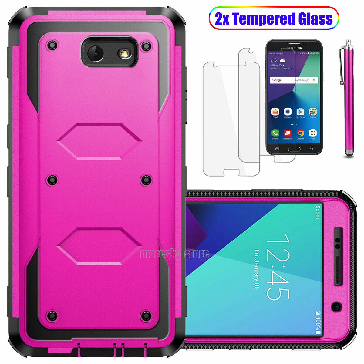 Samsung Galaxy J7 (2017) Dual Layer Rubber Case Cover / Tempered Glass Protector