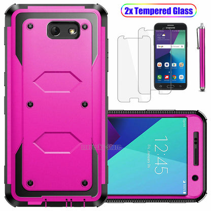 Samsung Galaxy J7 (2017) Dual Layer Rubber Case Cover / Tempered Glass Protector