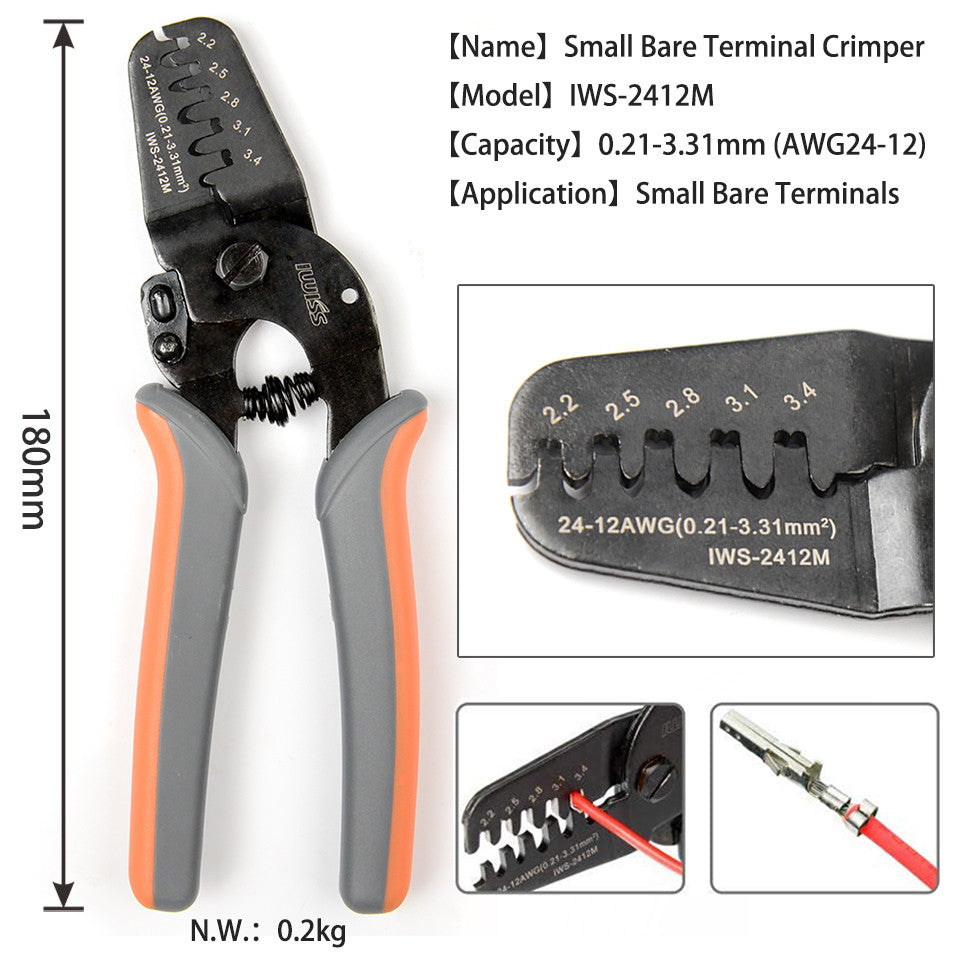 Mini Open Barrel Crimping Tools Crimper Terminal Plier IWS-2412M for 24-12AWG