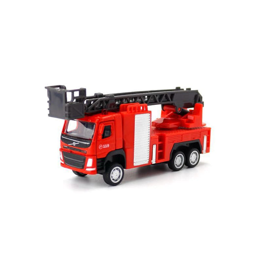 1:72 Diecast Volvo Ladder Fire Truck Metal Car Model Toy Pull Back Door Open