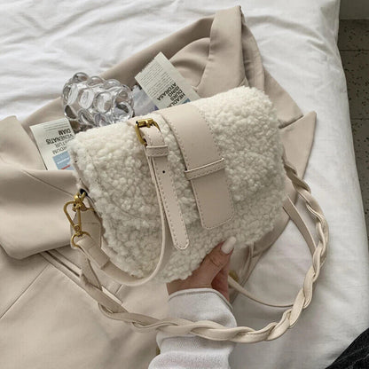 Women's Shoulder Bag Messenger Weave Strap Bag Plush Bag Women's Handbag
