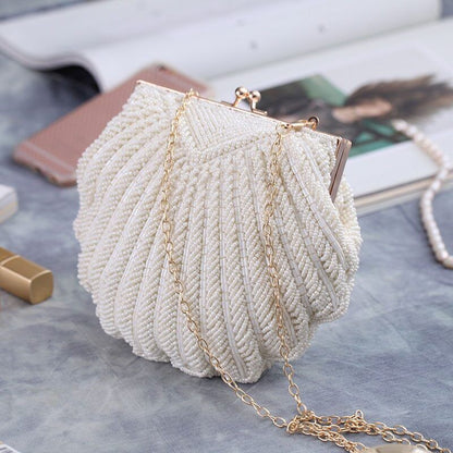 Women Wedding Handbag Evening Party Bags Clutches White Shell Beaded Clutch Bag