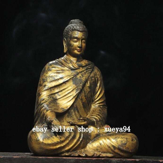 11" DaMing Yongle Marked Bronze Gilt Shakyamuni Sakyamuni Amitabha Buddha Statue