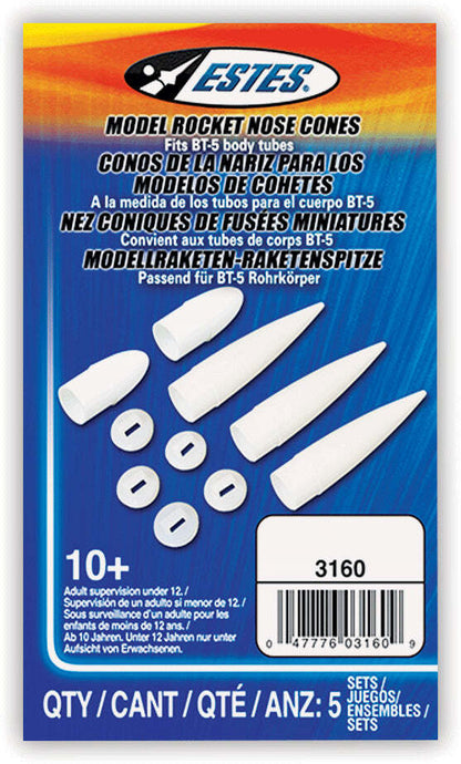 Estes NC-5 Nose Cone Pack, Includes 5 Nose Cones that fit BT-5 Body Tubes (3160)