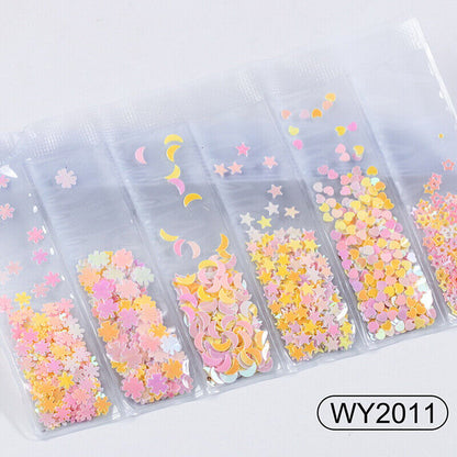 6 grids/bag Nail Art Sequins Colorful Nail Polish Flakes Foils For ManicurSE