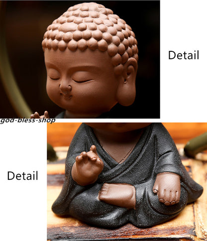 Small Buddha Statue House Warming Gift Handmade Craft Zisha Tea Pet Purple Clay