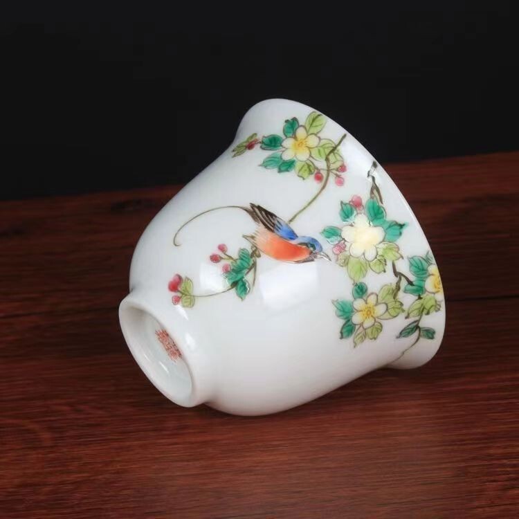 chinese jingdezhen porcelain famille rose tea cup :bird 0312