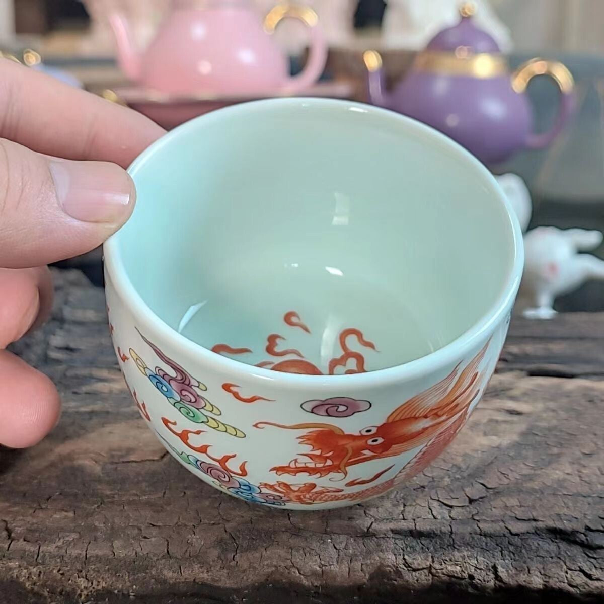 Chinese Jingdezhen Porcelain Enamel Color Tea Cup :red Dragon 130ml Tea Cups