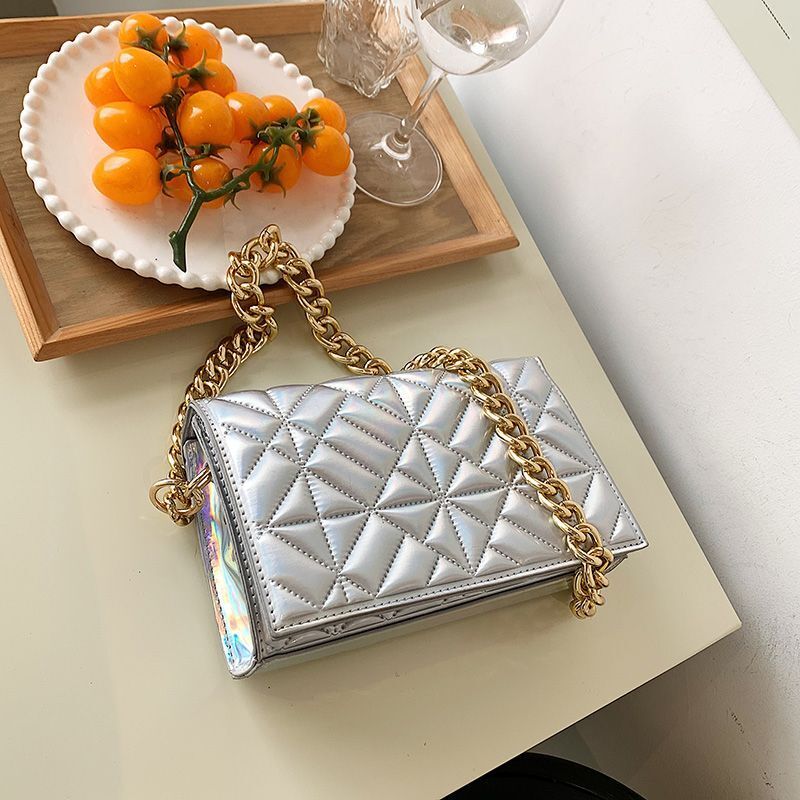Metal Chain Shoulder Bag Handbag Purse Shiny Leather Small Fashion 22*14*7 CM