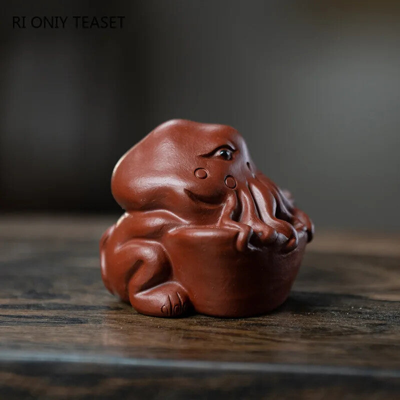 1pc 1.93" Chinese Yixing Purple Clay Tea Pet Octopus Statue Handmade Sculpture