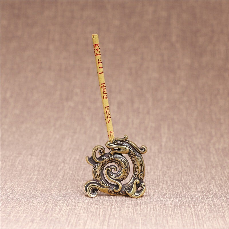 Pure Brass Beast Dragon Incense Holder Animal Figure Miniature Tea Pet Ornament