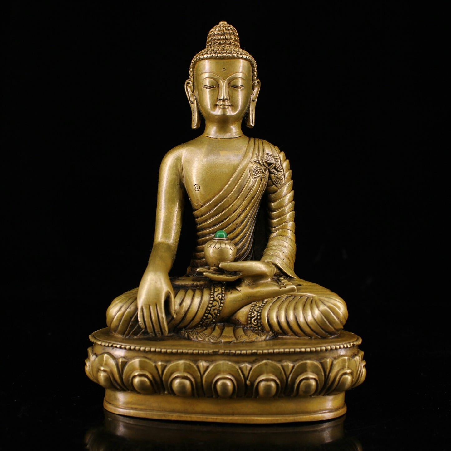 7.5" Buddhism Sakyamuni Buddha Statue Collect Chinese Brass Inlay Gem