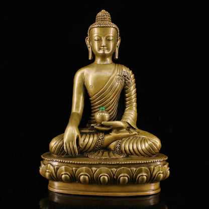 7.5" Buddhism Sakyamuni Buddha Statue Collect Chinese Brass Inlay Gem