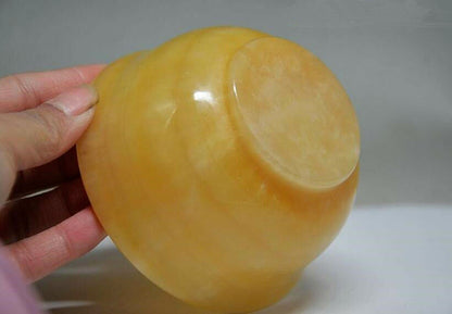 Exquisite Chinese Yellow Jade Handmade Carved Bowl