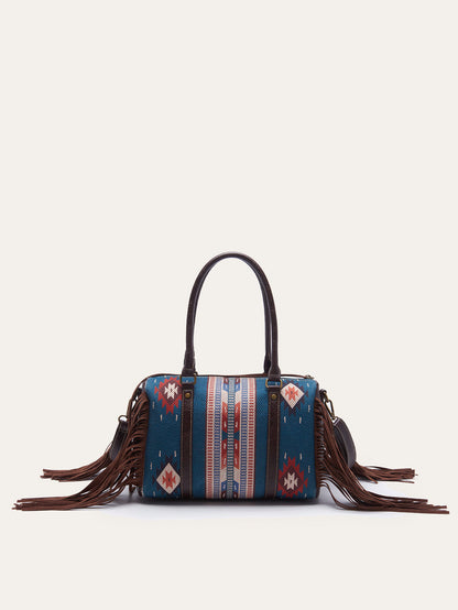 Celela Retro Handwoven Tassel Cotton Shoulder Handbag Women Square Small Bag