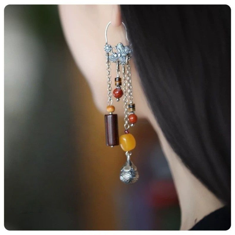 Original Multi-Treasure Tassel Earrings Exaggerated Artistic Dangle Jewelry