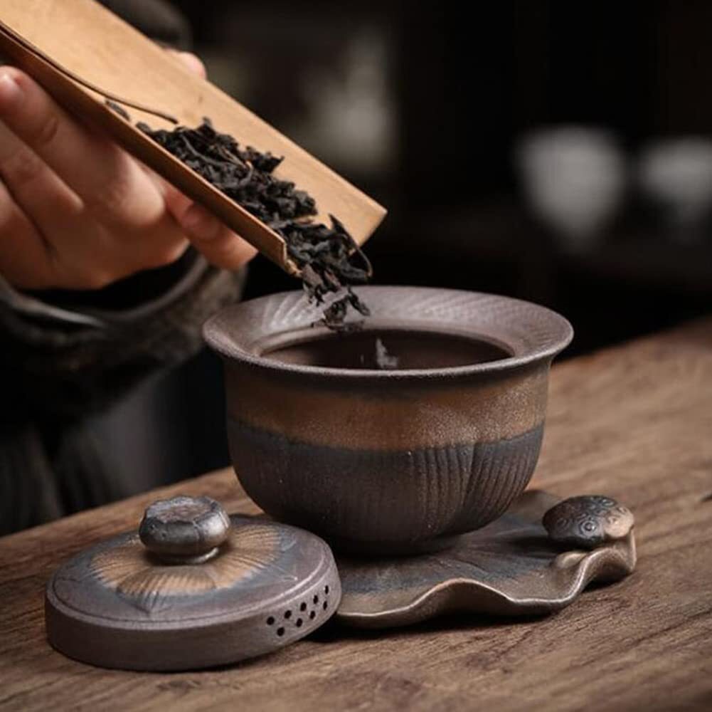 4.6" Chinese Retro Coarse Pottery Gaiwan Tea Cup Handmade Tureen Tea Bowl TeaSet
