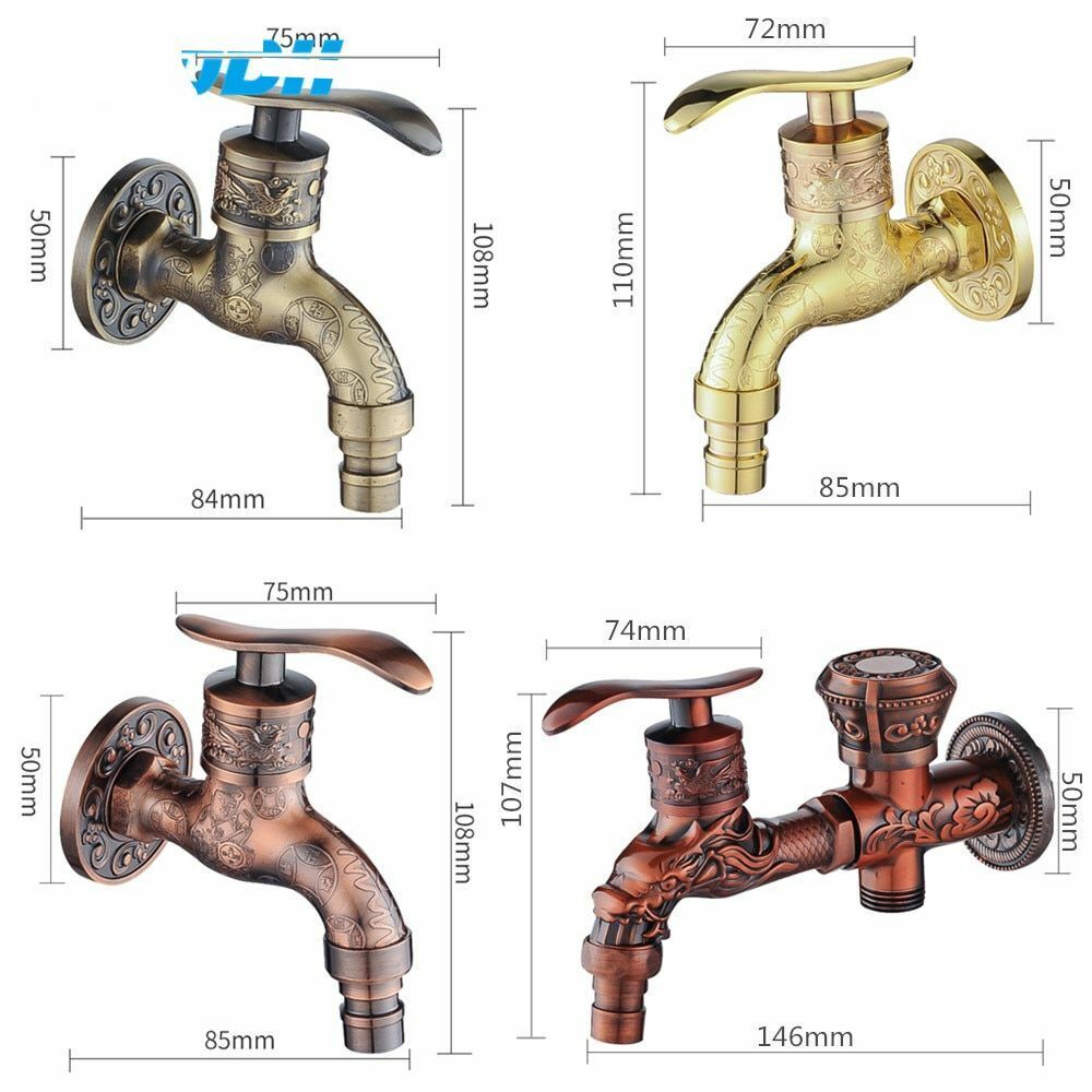Bibcock Faucet Carved Wall Mount Zinc Alloy Antique Garden Wash Basin Decorative