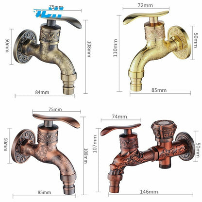Bibcock Faucet Carved Wall Mount Zinc Alloy Antique Garden Wash Basin Decorative