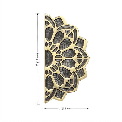 Set of 2 Antique Look Mandala Style Brass Door Handle Pair
