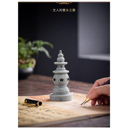 Green Sandstone Tower Tea Pet 12.4cm 4.8in Kung Fu Tea Tray Accessories