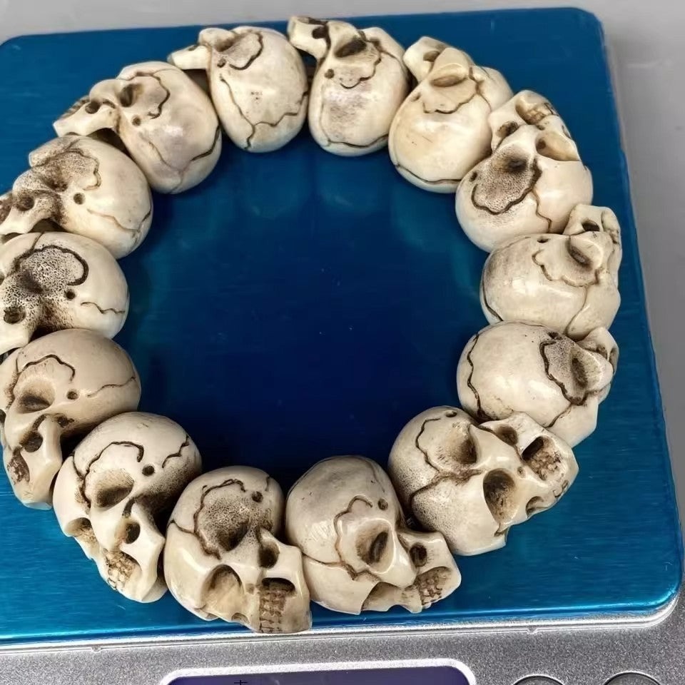 Deer Antler Stag Horn Carved Skull Head Bracelet Skeleton Hand Chain Collections